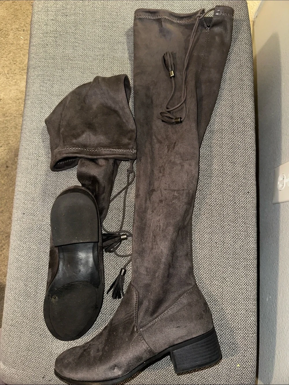 Madden Girl Over-the-Knee Suede Boots in Dark Gray